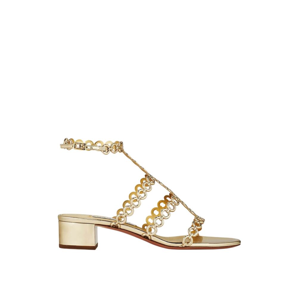 Aquazzura NIB Infinity Chain 35mm Sandal in Gold Size 39.5